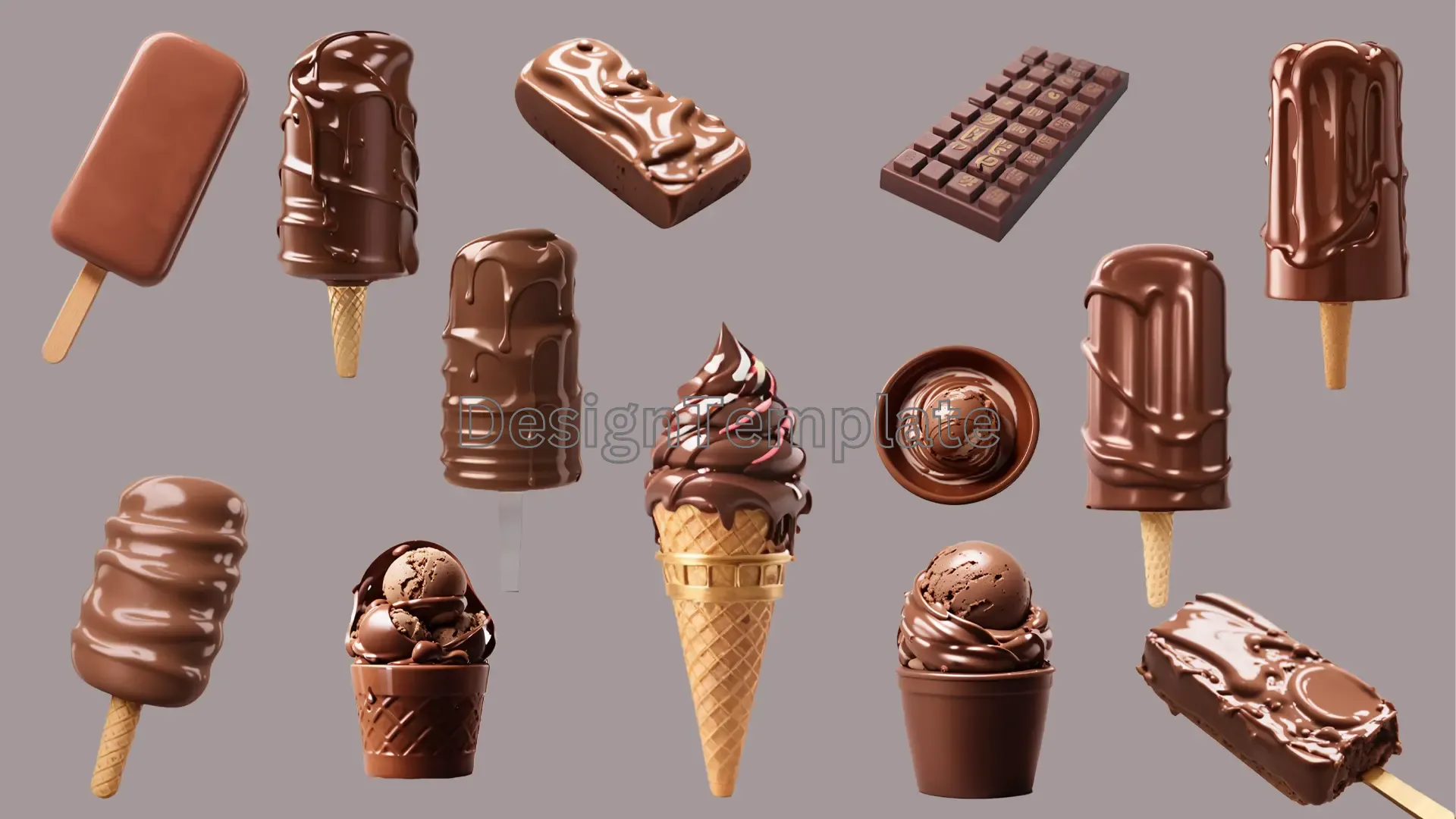 Creative Chocolate Ice Creams 3D Design Elements